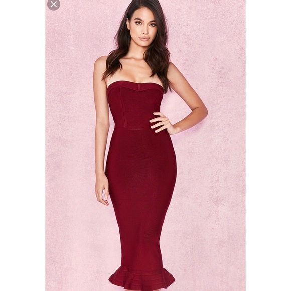 House of CB Dresses & Skirts - House of CB Fabrizia Wine Bandage Strapless Dress